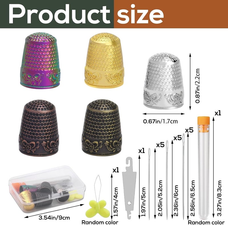 Nitlak 24 Pcs Metal Sewing Thimbles for Hand Sewing, Metal Finger Protectors, Sewing Thimble Ring with Needle Threader, Needles with Storage Container, Plastic Storage Box for Hand DIY Sewing - Image 2